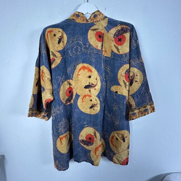 Citron Santa Monica Womens Asian-Inspired Moon Print Button Up Shirt Blue XL New - Picture 2 of 8